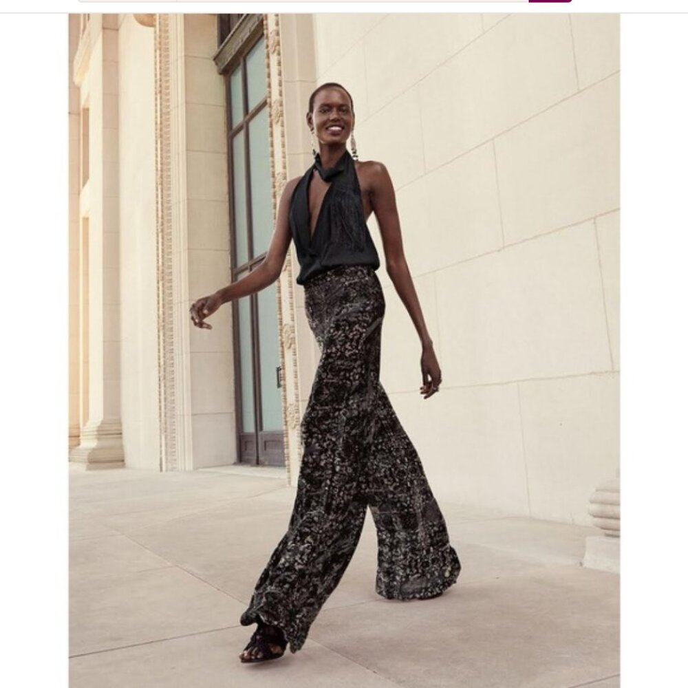 Haute Hippie Psycho Burn Out Palazzo Velvet Wide Leg Pants